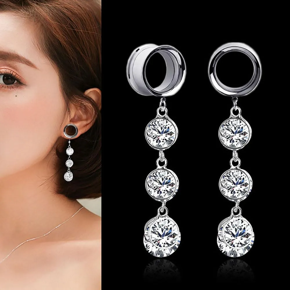 1 Pair Stainless Steel Ear Dangle Gauges Piercing Jewelry, Exquisite Zircon Pendant Ear Plugs And Tunnels for Women