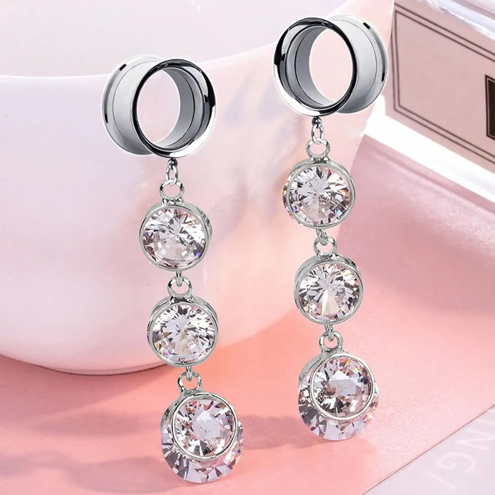 1 Pair Stainless Steel Ear Dangle Gauges Piercing Jewelry, Exquisite Zircon Pendant Ear Plugs And Tunnels for Women
