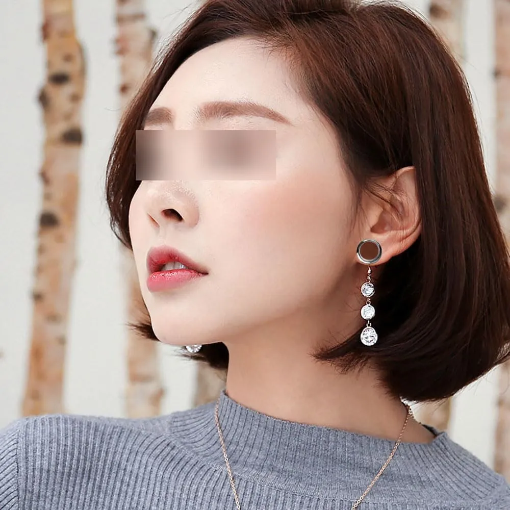 1 Pair Stainless Steel Ear Dangle Gauges Piercing Jewelry, Exquisite Zircon Pendant Ear Plugs And Tunnels for Women