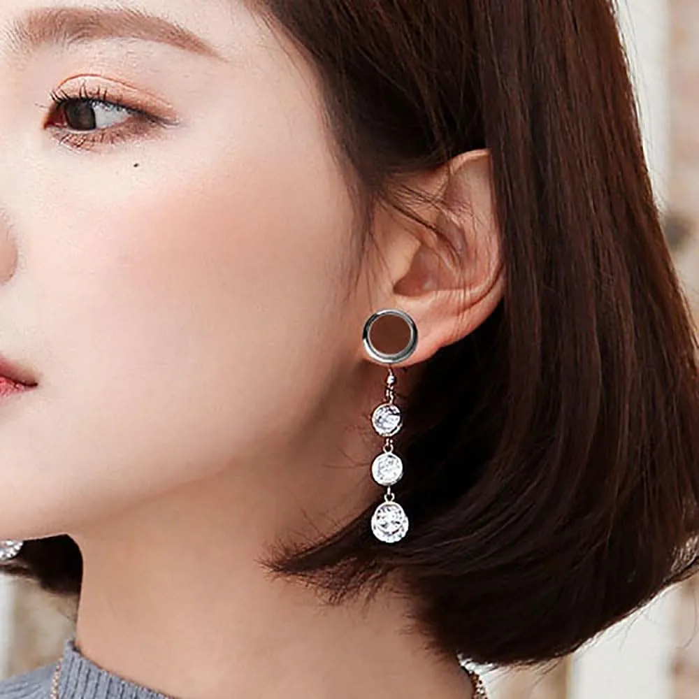 1 Pair Stainless Steel Ear Dangle Gauges Piercing Jewelry, Exquisite Zircon Pendant Ear Plugs And Tunnels for Women