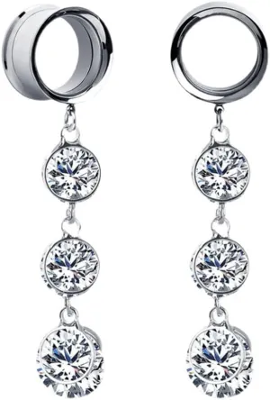1 Pair Stainless Steel Ear Dangle Gauges Piercing Jewelry, Exquisite Zircon Pendant Ear Plugs And Tunnels for Women