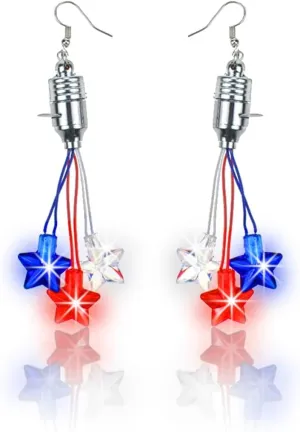 1 Pairs 4th of July Accessories Earrings LED Light Up Independence Day 3 Stars Accessories Dangle-Earrings Glow In The Dark Festival Outfits for Women