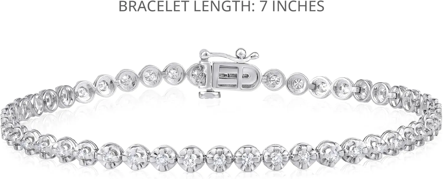 1 to 3 Carat Lab Grown Diamond Tennis Bracelet for Women - 14k White Gold Bracelet for Her (D-E, VS1-VS2, 1.00 to 3.00 cttw) 7 Inches Long with Box With Tongue and Safety
