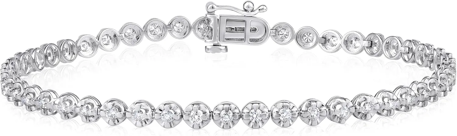 1 to 3 Carat Lab Grown Diamond Tennis Bracelet for Women - 14k White Gold Bracelet for Her (D-E, VS1-VS2, 1.00 to 3.00 cttw) 7 Inches Long with Box With Tongue and Safety