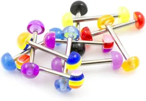 10 Tongue Rings 14g 5/8 Shaft Half Ball Colorful Randomly Styles