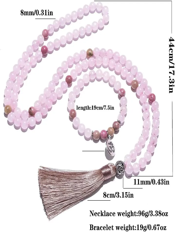 108 Mala Prayer Beads Necklace 8mm Natural Stones Meditation Yoga Jewelry Sets 108 Hand Made Japa Mala Beaded Long Tassel Necklace with Tassel Pendant for Men and Women