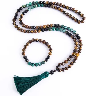 108 Mala Prayer Beads Necklace 8mm Natural Stones Meditation Yoga Jewelry Sets 108 Hand Made Japa Mala Beaded Long Tassel Necklace with Tassel Pendant for Men and Women