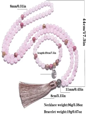 108 Mala Prayer Beads Necklace 8mm Natural Stones Meditation Yoga Jewelry Sets 108 Hand Made Japa Mala Beaded Long Tassel Necklace with Tassel Pendant for Men and Women