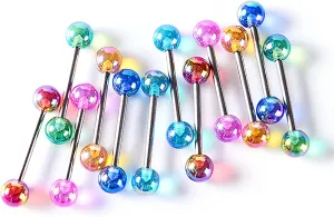 12/16/24Pcs Tongue Rings for Women Candy Color Ball Tongue Nipple Piercing 14G Surgical Steel Barbell Tongue Retainer Body Jewelry Bar Length 16mm
