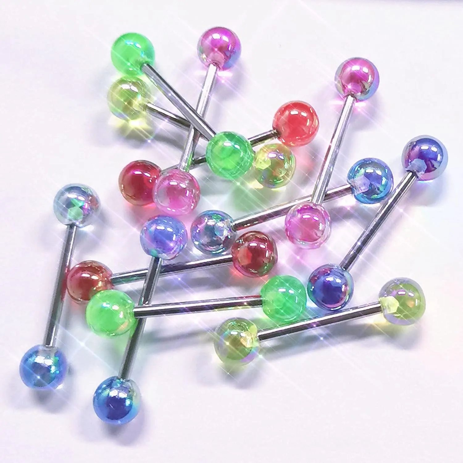 12/16/24Pcs Tongue Rings for Women Candy Color Ball Tongue Nipple Piercing 14G Surgical Steel Barbell Tongue Retainer Body Jewelry Bar Length 16mm