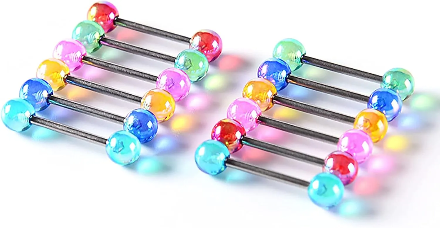 12/16/24Pcs Tongue Rings for Women Candy Color Ball Tongue Nipple Piercing 14G Surgical Steel Barbell Tongue Retainer Body Jewelry Bar Length 16mm