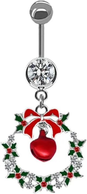 14G Christmas Colorful Jingle Bell Belly Button Ring for Women Stainless Steel Bowknot Star Wreath Dangle Belly Navel Barbell Rings Christmas Body Piercing Jewelry Festival Gifts