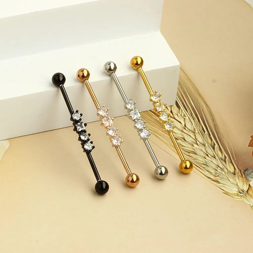 14G Clear CZ Stainless Steel Industrial Barbell Earrings for Women Men 38mm Long Industrial Bar Cartilage Conch Helix Barbell Earrings Body Piercing Jewelry