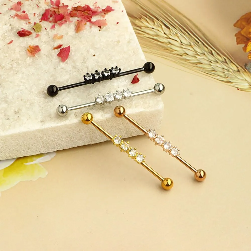 14G Clear CZ Stainless Steel Industrial Barbell Earrings for Women Men 38mm Long Industrial Bar Cartilage Conch Helix Barbell Earrings Body Piercing Jewelry