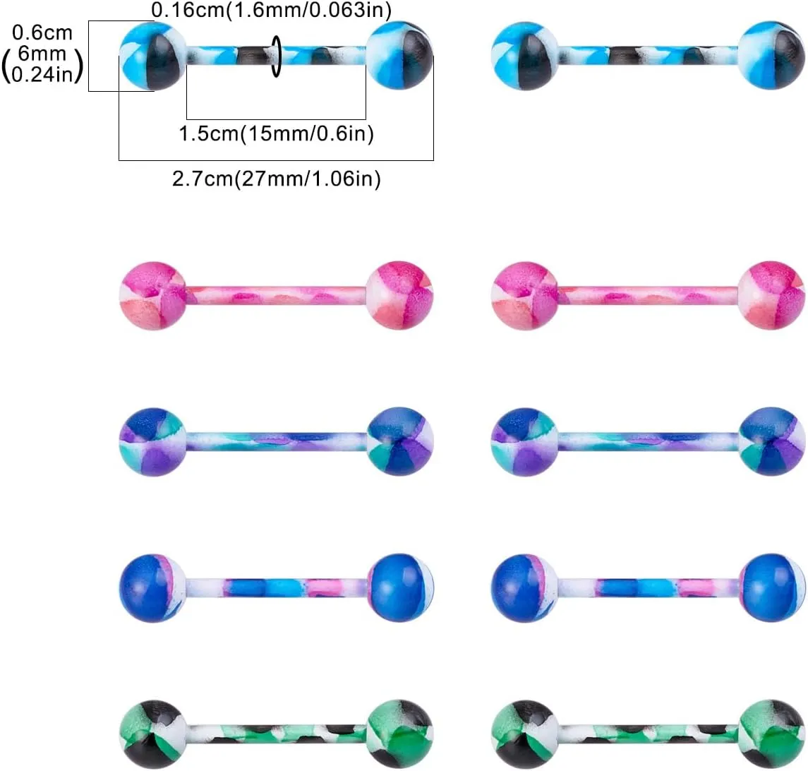 14G Colorful Ball Nipple Rings for Women Stainless Steel Nipplerings Nipple Shield Studs Tongue Rings Tongue Studs Straight Barbell Body Piercing Jewelry