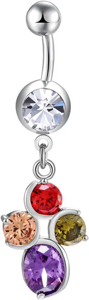 14G Navel Ring Stainless Steel Navel Rings for Women,Long Dangle with Colorful Cubic Zirconia Belly Rings for Women Colorful