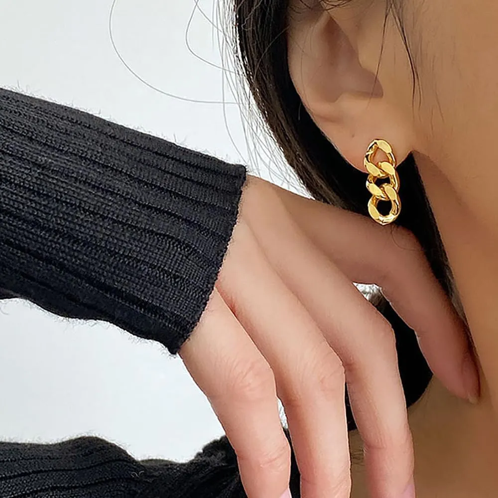 14k Gold Cuban Chain Link Dangling Earrings for Women Chunky Exquisite Silver Plated Chain Dangle Earrings Minimalist Chain Drop Earrings Jewelry Gift
