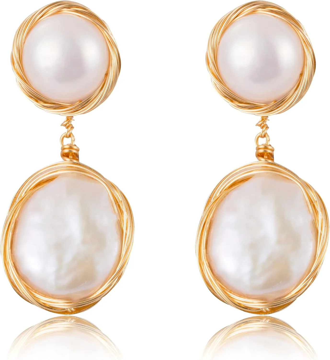 14K Gold Freshwater Cultured Handmade Pearl Dangle Drop Earring for Women Wedding Bridal BridesmaidProm Jewelry Gift