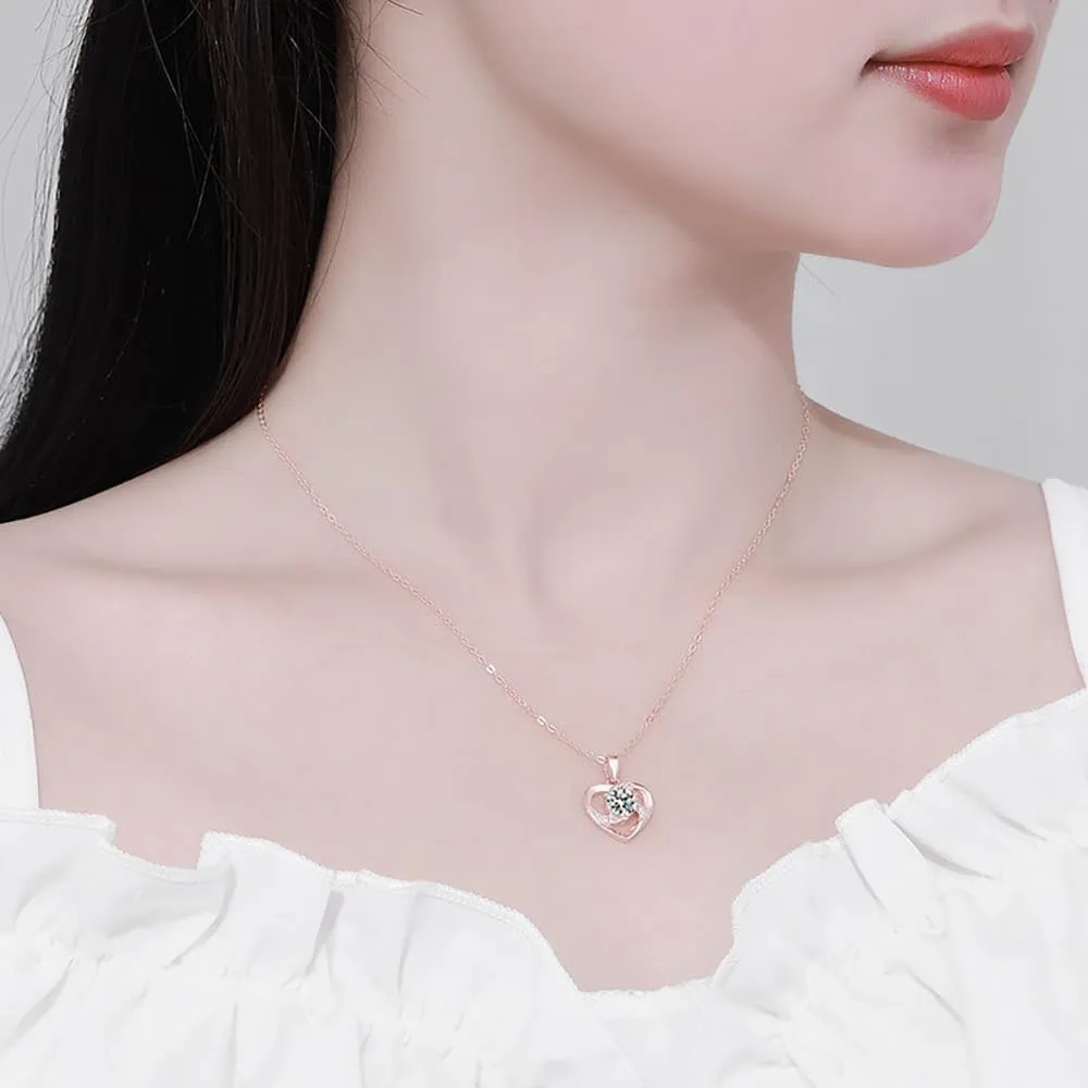 14K Gold Heart-Shaped 1 Carat D-Color VVS1 Diamond Necklace, Exquisite and Dainty Gift for Women