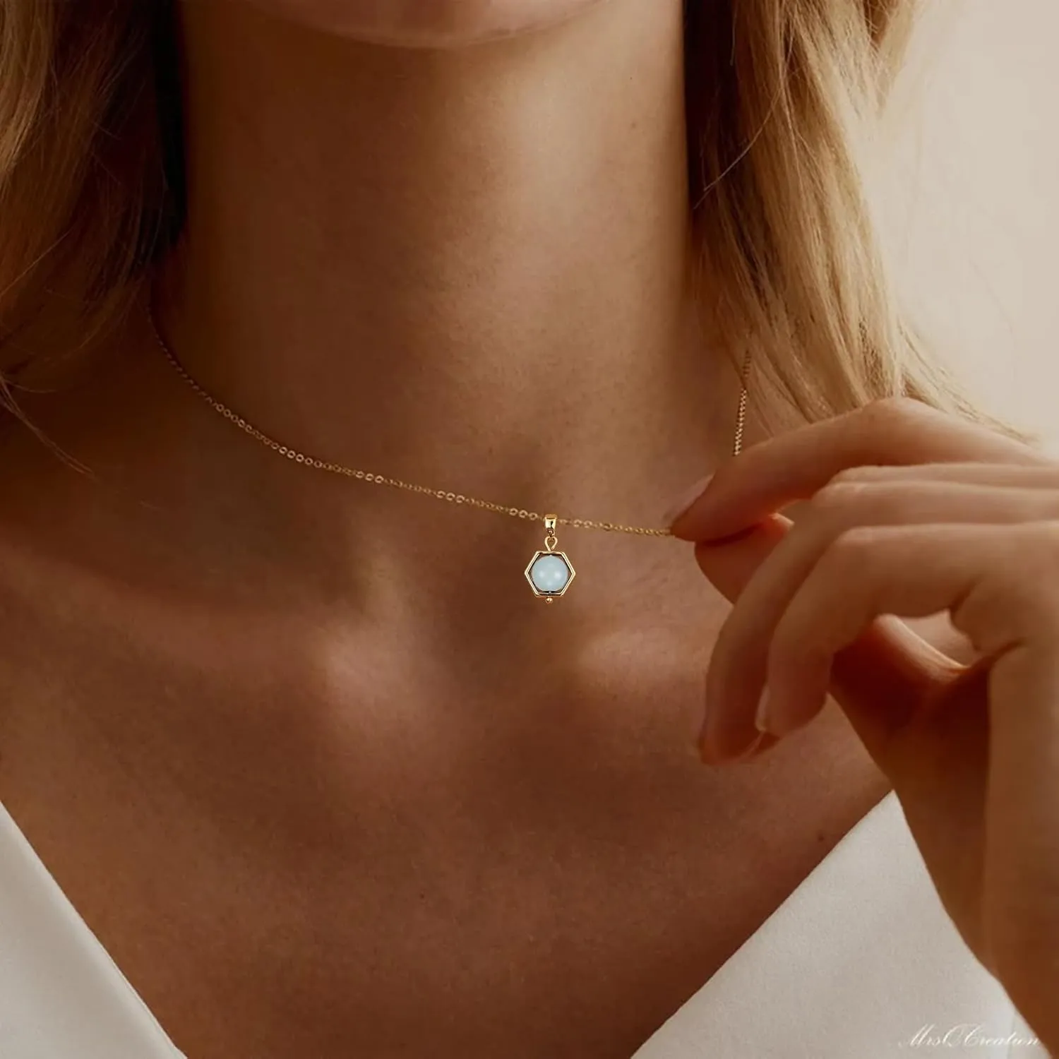 14K Gold Plated Gemstone Pendant Necklace Crystal Birthstone Necklaces Dainty Natural Stone Green Pink Rose Quartz Pendants Jewelry Birthday Gifts for Mother