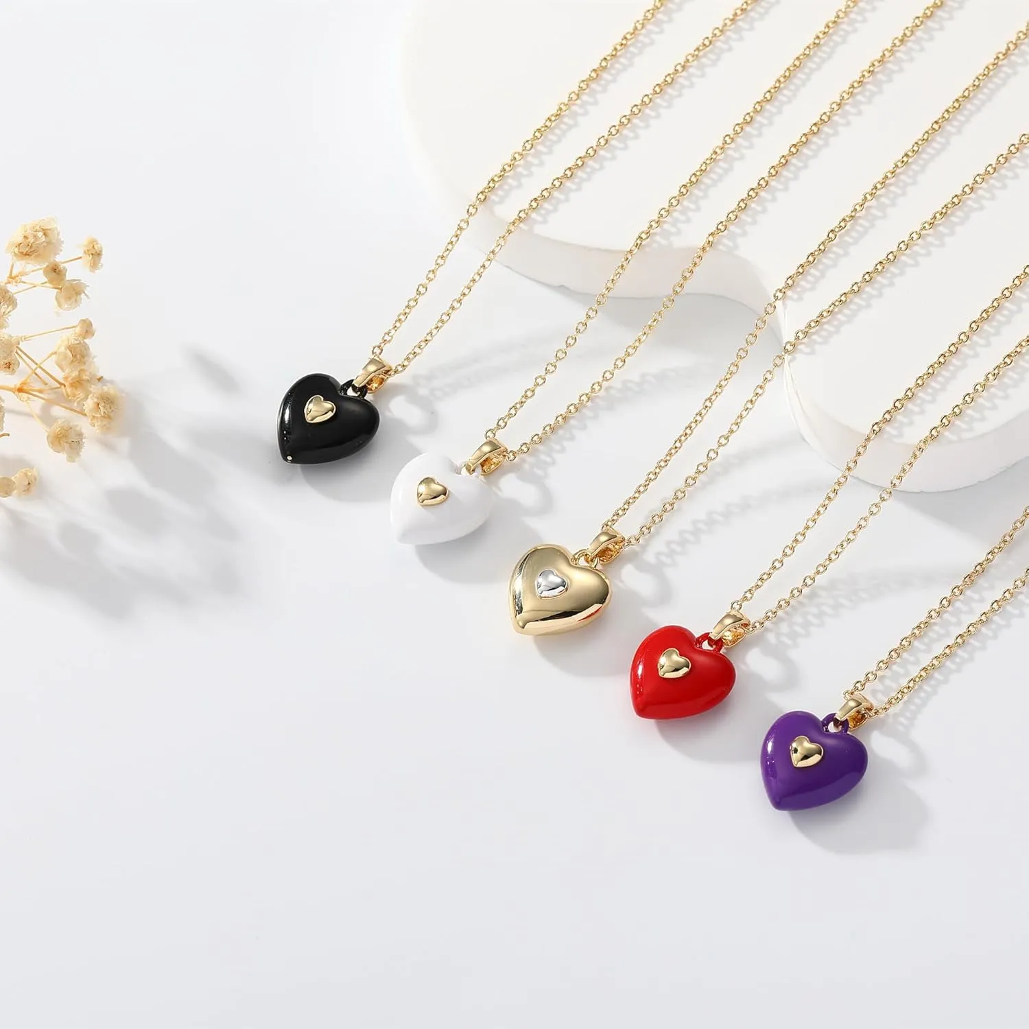 14K Gold Plated Heart Pendant Necklace for Women Trendy Cute Dainty Love Choker Necklaces Pink Black White Red Enamel Heart Pendants Fashion Jewelry Birthday Mother Gifts