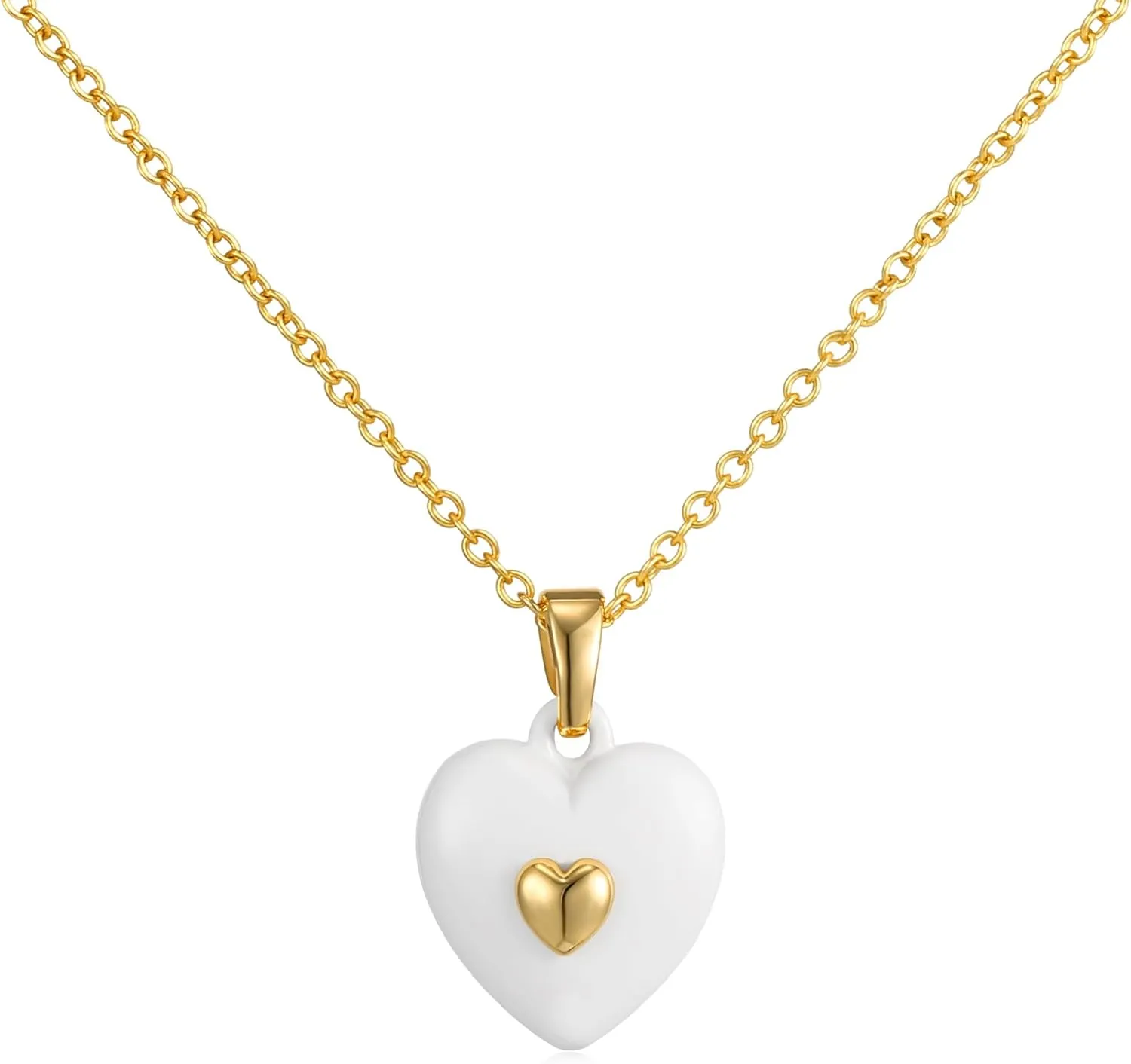 14K Gold Plated Heart Pendant Necklace for Women Trendy Cute Dainty Love Choker Necklaces Pink Black White Red Enamel Heart Pendants Fashion Jewelry Birthday Mother Gifts