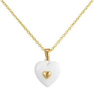 14K Gold Plated Heart Pendant Necklace for Women Trendy Cute Dainty Love Choker Necklaces Pink Black White Red Enamel Heart Pendants Fashion Jewelry Birthday Mother Gifts