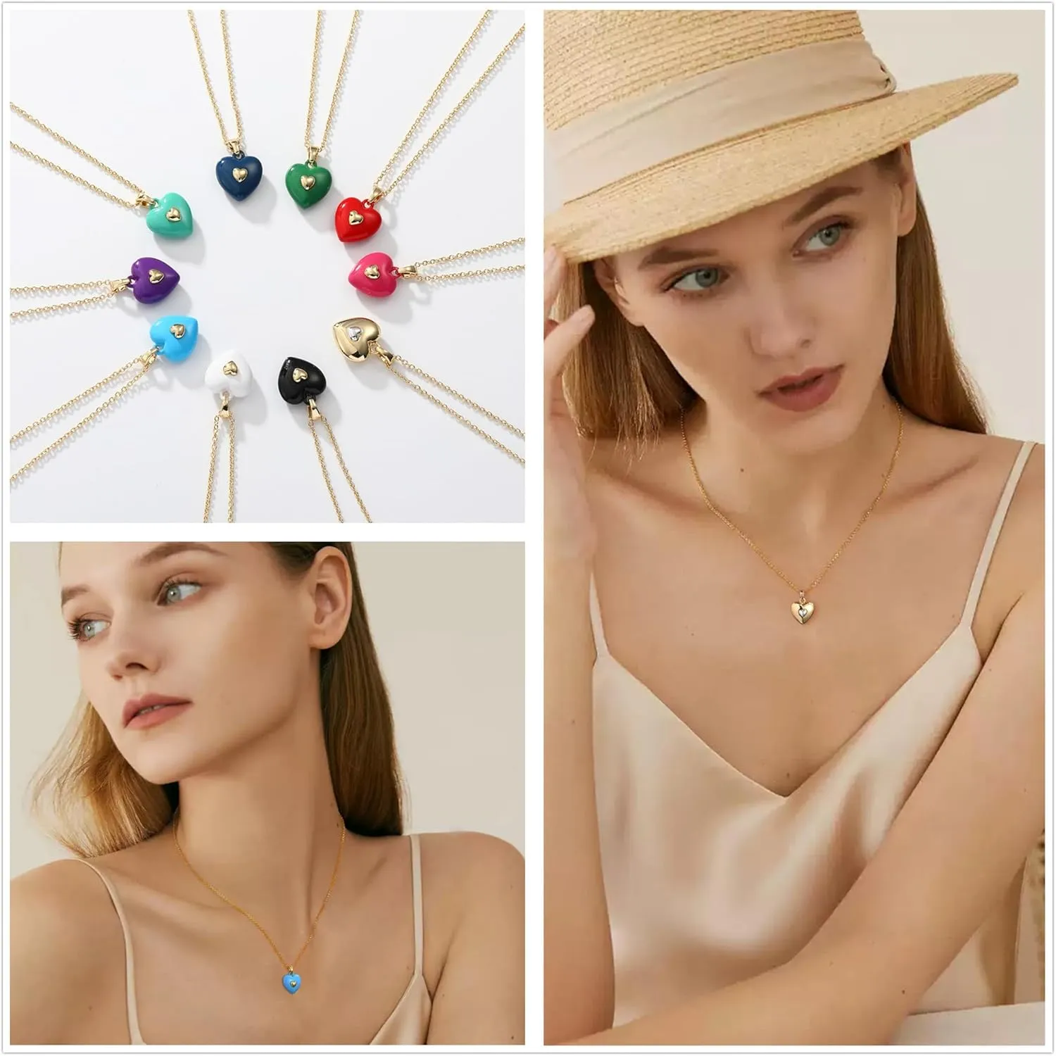 14K Gold Plated Heart Pendant Necklace for Women Trendy Cute Dainty Love Choker Necklaces Pink Black White Red Enamel Heart Pendants Fashion Jewelry Birthday Mother Gifts