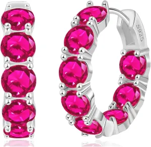 14K Gold Plated Hoop Earrings for Women,Silver Huggie Earrings for Women Cubic Zirconia Small Earring CZ Inside-Outside Hoop Earrings Clear,Hot Pink,Black,Red,Green,Multicolored Earrings