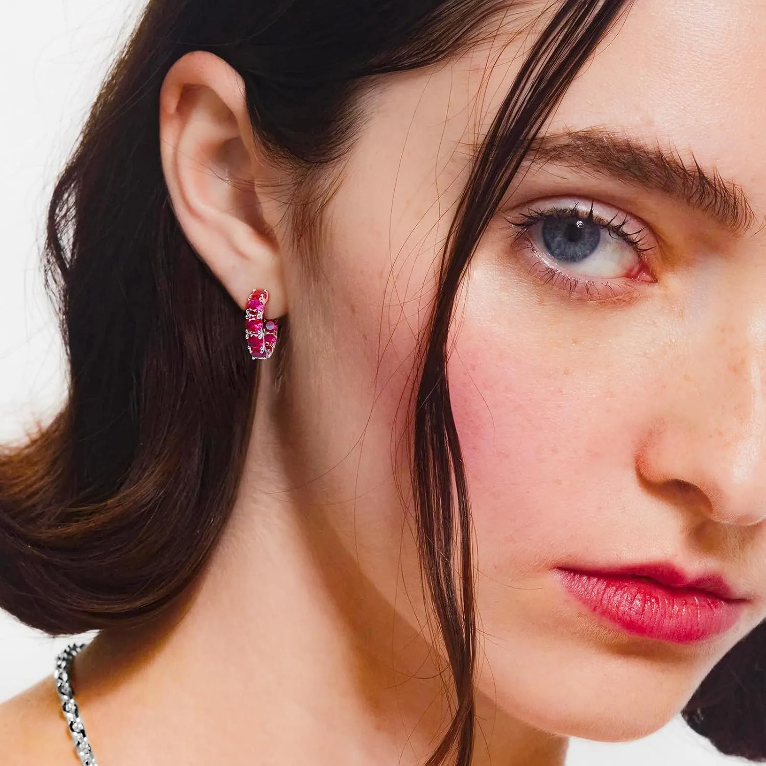 14K Gold Plated Hoop Earrings for Women,Silver Huggie Earrings for Women Cubic Zirconia Small Earring CZ Inside-Outside Hoop Earrings Clear,Hot Pink,Black,Red,Green,Multicolored Earrings