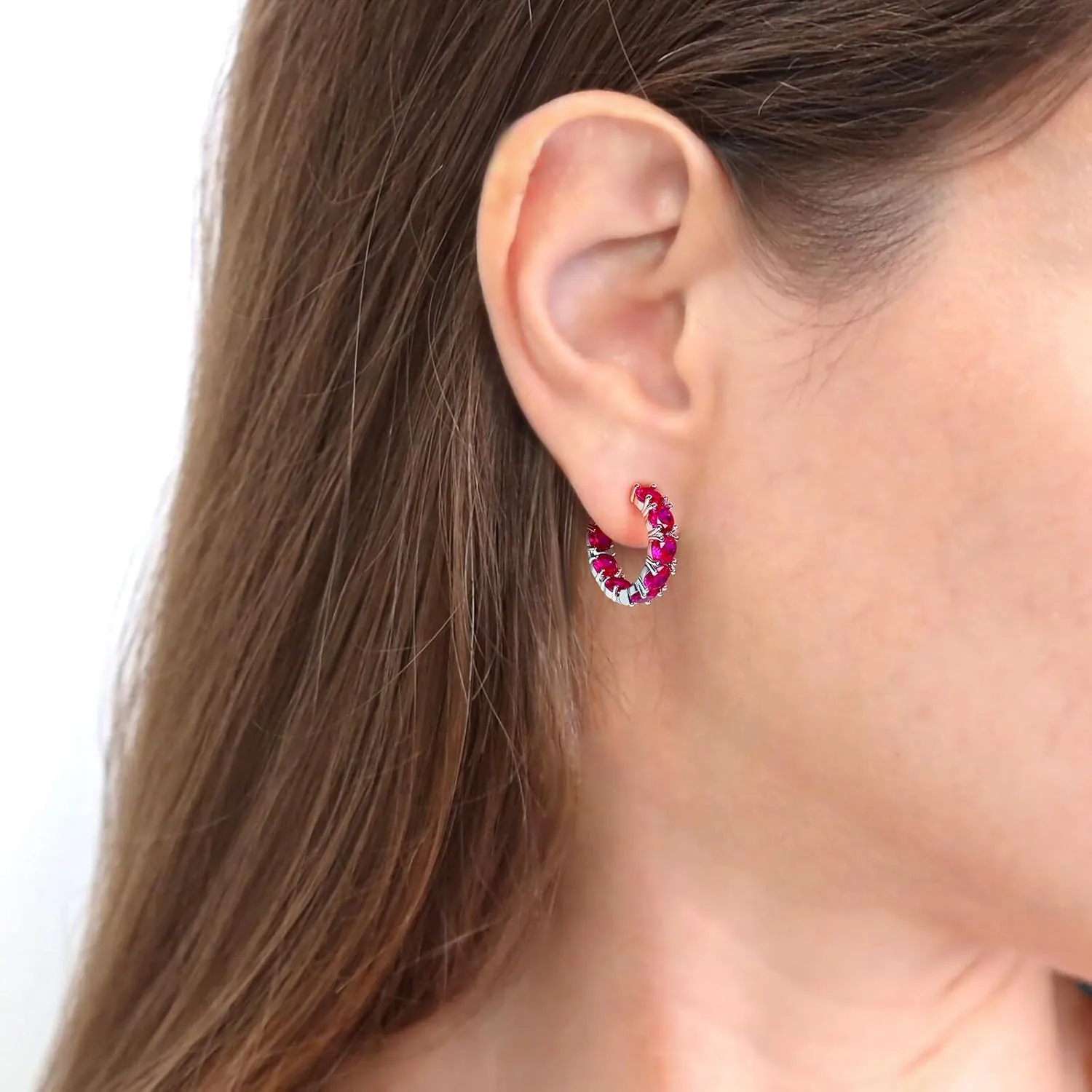 14K Gold Plated Hoop Earrings for Women,Silver Huggie Earrings for Women Cubic Zirconia Small Earring CZ Inside-Outside Hoop Earrings Clear,Hot Pink,Black,Red,Green,Multicolored Earrings