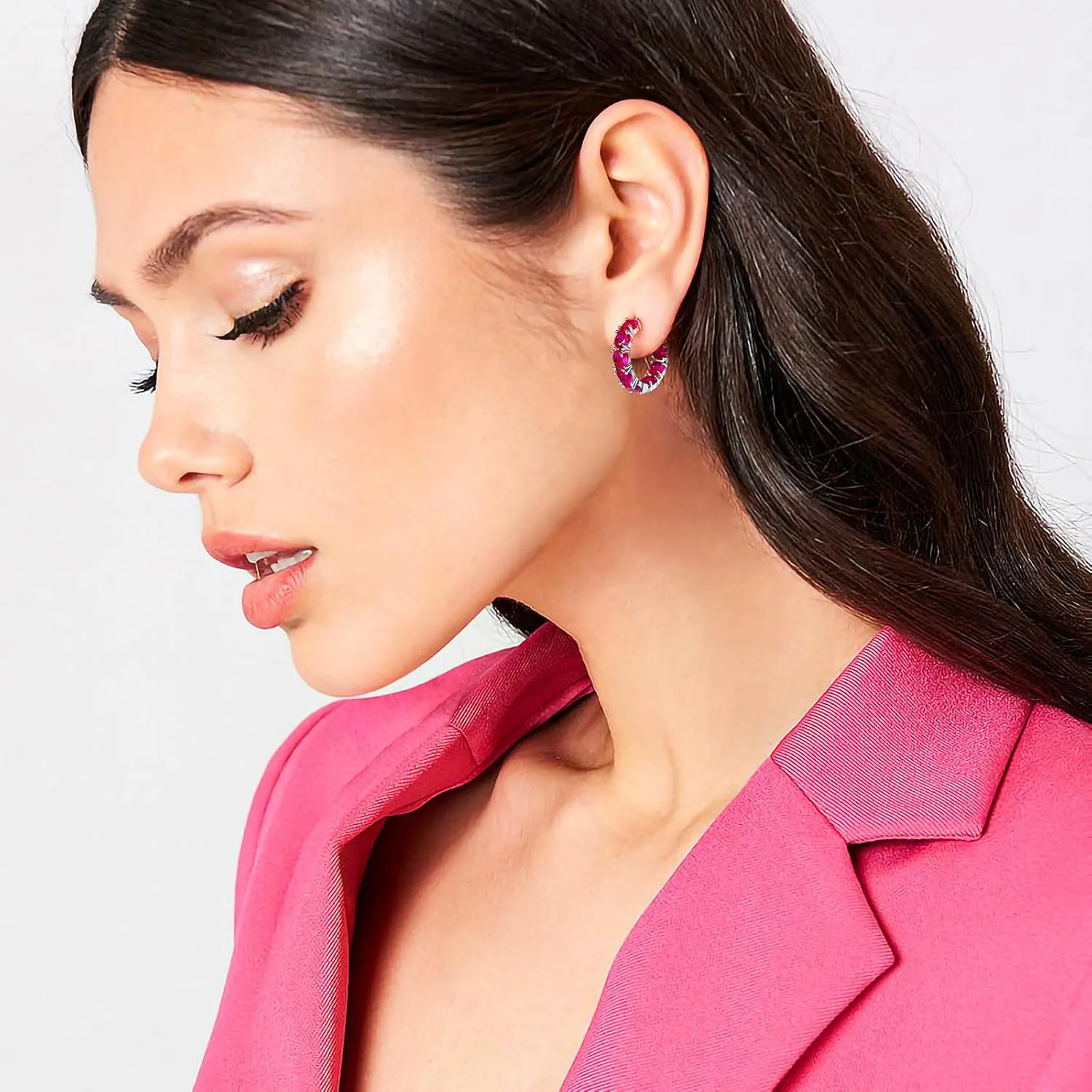 14K Gold Plated Hoop Earrings for Women,Silver Huggie Earrings for Women Cubic Zirconia Small Earring CZ Inside-Outside Hoop Earrings Clear,Hot Pink,Black,Red,Green,Multicolored Earrings