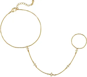 14K Gold/White Gold Plated Hand Chains Bracelet for Women | Dainty Cubic Zirconia Bracelet and Ring Chain Body Jewelry | Star, Princess Cut Styles Adjustable Chain