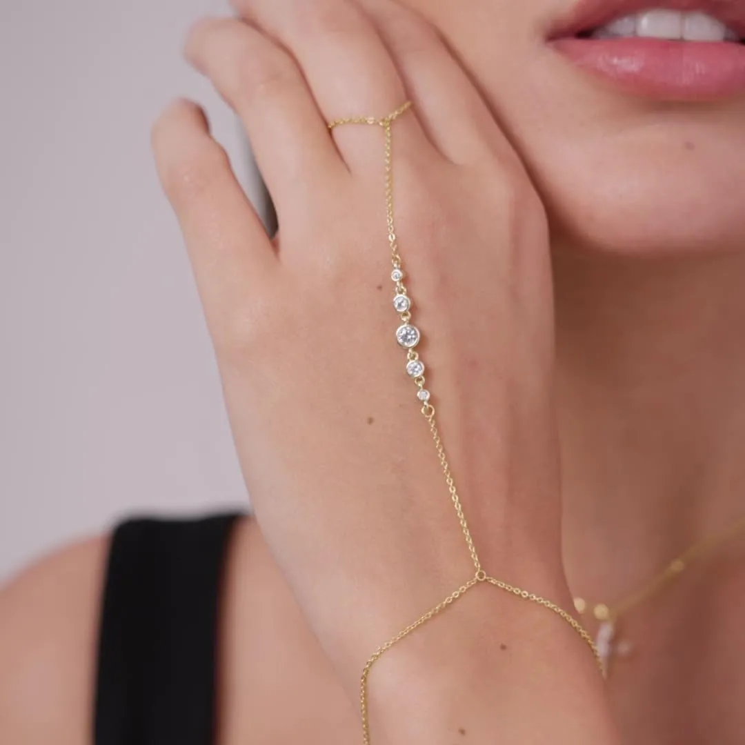 14K Gold/White Gold Plated Hand Chains Bracelet for Women | Dainty Cubic Zirconia Bracelet and Ring Chain Body Jewelry | Station, Princess Cut, Five CZ, Star Styles