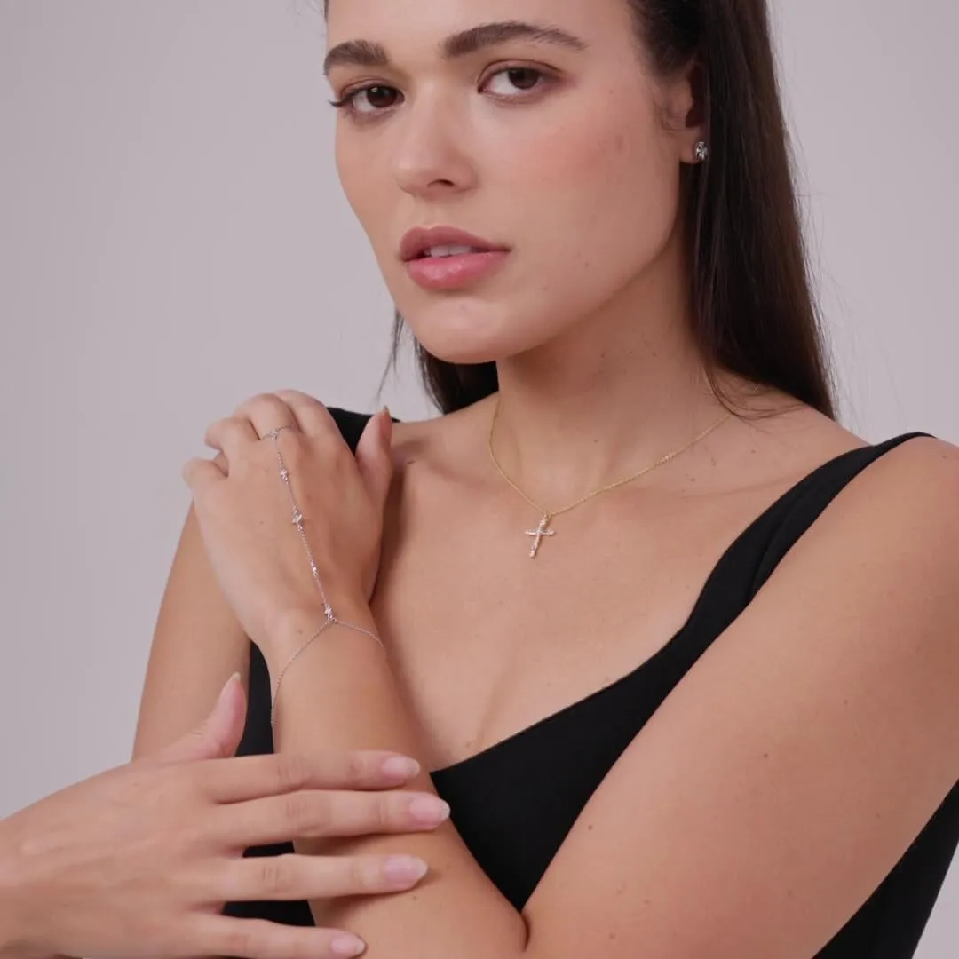 14K Gold/White Gold Plated Hand Chains Bracelet for Women | Dainty Cubic Zirconia Bracelet and Ring Chain Body Jewelry | Station, Princess Cut, Five CZ, Star Styles