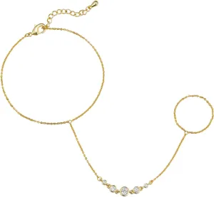 14K Gold/White Gold Plated Hand Chains Bracelet for Women | Dainty Cubic Zirconia Bracelet and Ring Chain Body Jewelry | Station, Princess Cut, Five CZ, Star Styles