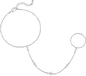 14K Gold/White Gold Plated Hand Chains Bracelet for Women | Dainty Cubic Zirconia Bracelet and Ring Chain Body Jewelry | Station, Princess Cut, Five CZ, Star Styles