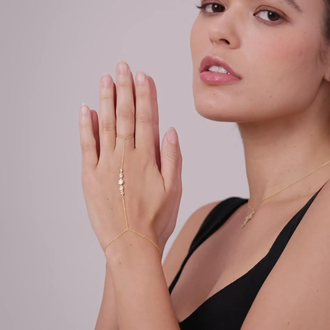 14K Gold/White Gold Plated Hand Chains Bracelet for Women | Dainty Cubic Zirconia Bracelet and Ring Chain Body Jewelry | Station, Princess Cut, Five CZ, Star Styles