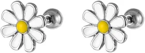 18G Cute Daisy Flower Cartilage Small Stud Earrings for Women Dainty 316L Stainless Steel Silver Plated White Yellow Enamel Sun Flower Sleeper Tragus Studs Screw Back Fashion Jewelry Gifts Hypoallergenic Daughter Xmas