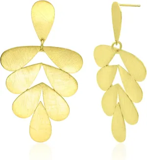 18K Gold Plated Leaf Earrings for Women - Sterling Silver Plating Earrings Chunky Dangle Drop Earrings Lightweight Hypoallergenic Teardrop Stud Earring Brass Metal Jewelry ZS56
