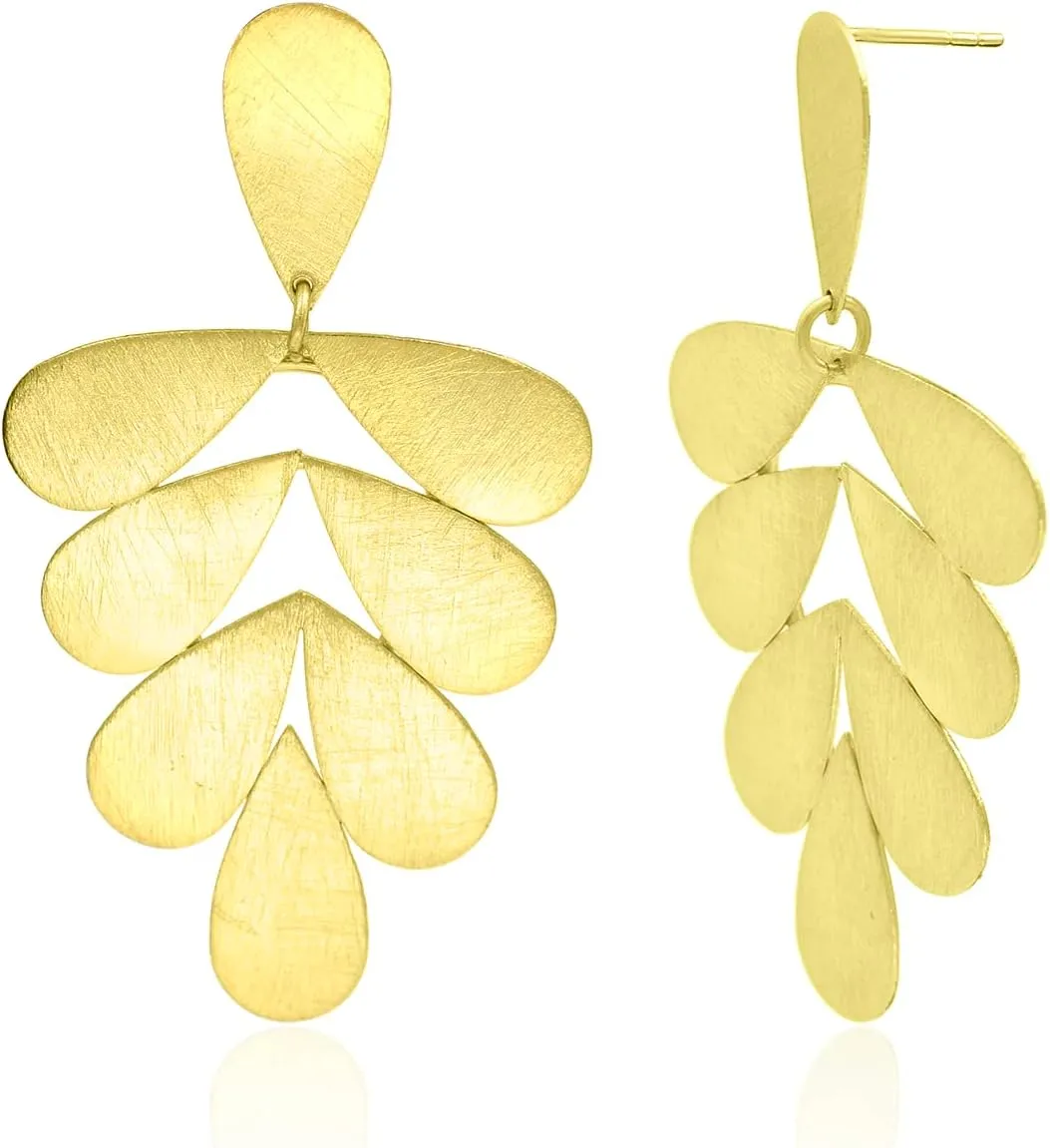 18K Gold Plated Leaf Earrings for Women - Sterling Silver Plating Earrings Chunky Dangle Drop Earrings Lightweight Hypoallergenic Teardrop Stud Earring Brass Metal Jewelry ZS56