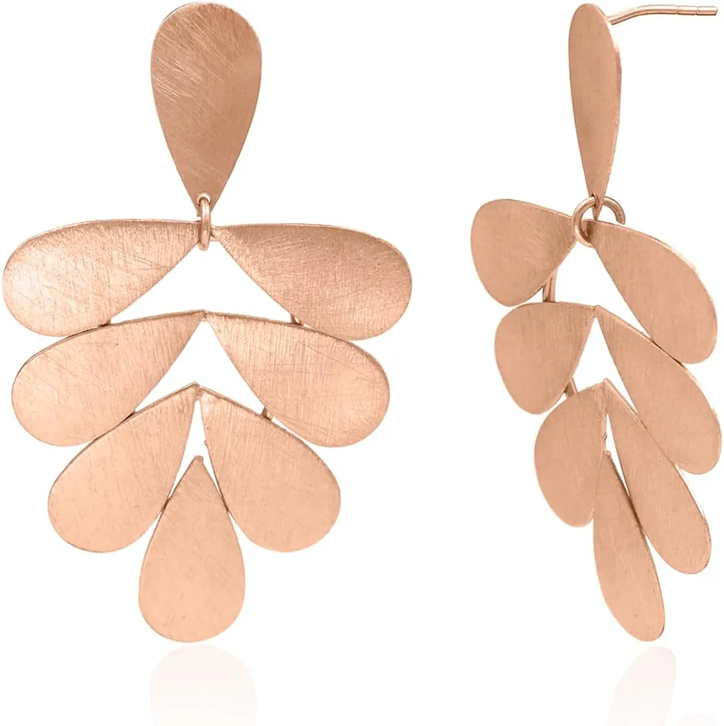 18K Gold Plated Leaf Earrings for Women - Sterling Silver Plating Earrings Chunky Dangle Drop Earrings Lightweight Hypoallergenic Teardrop Stud Earring Brass Metal Jewelry ZS56