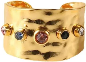 18K Gold Plated Wide Rings,Zirconia Stainless Steel Adjustable Rings for Women,Fashion Jewelry for Women