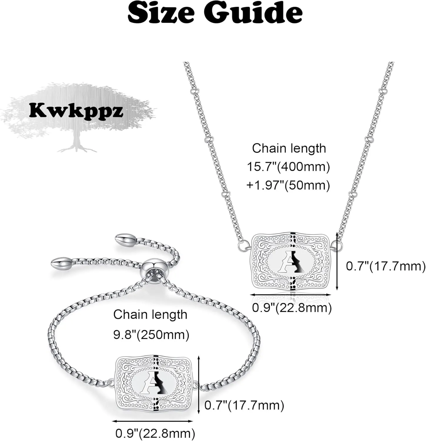 2 Pcs Belt Buckle Initial Necklace Bracelet Jewelry Set for Women, 18K Gold/Silver Plated Belt Buckle Initial A-Z Necklace Bracelet Set Unique Western Style Jewelry Gifts