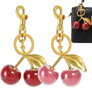 2 PCS Glitter Cherry Bag Charm Keychains Cute Key Chains Fashion Cherries Bag Accessory for Women Girls Purse Bag Backpack Handbags Key Decorate Accessories (Red, Pink