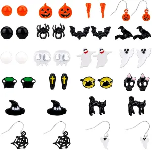 20 Pairs Of Halloween Earrings, Stud Earrings Sets, Pumpkin/Ghost/Spider Web/Skull/Stud Earrings, Spooky Halloween Earrings for Women Girls, Party Favors
