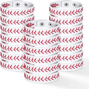 20 PCS Baseball Bracelet Leather Adjustable Softball Bracelets, Sports Bracelets for Baseball Players, Men, Women Sports Teams Party Favors Wristband