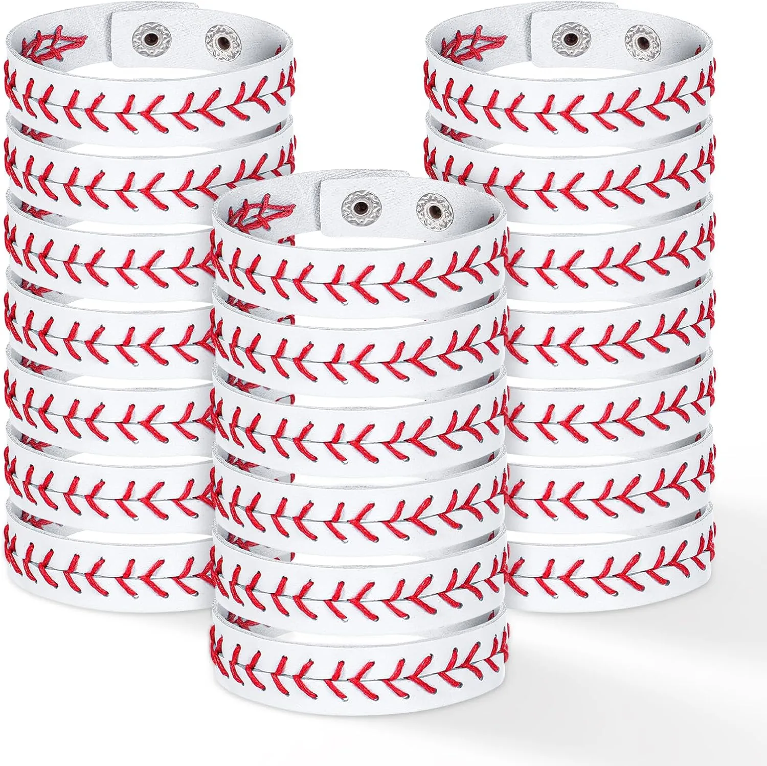 20 PCS Baseball Bracelet Leather Adjustable Softball Bracelets, Sports Bracelets for Baseball Players, Men, Women Sports Teams Party Favors Wristband