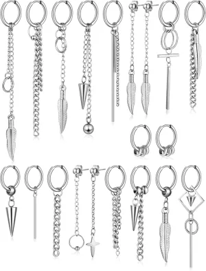 20 Pieces Men Dangle Earrings Stainless Steel Huggie Hinged Hoop for Women