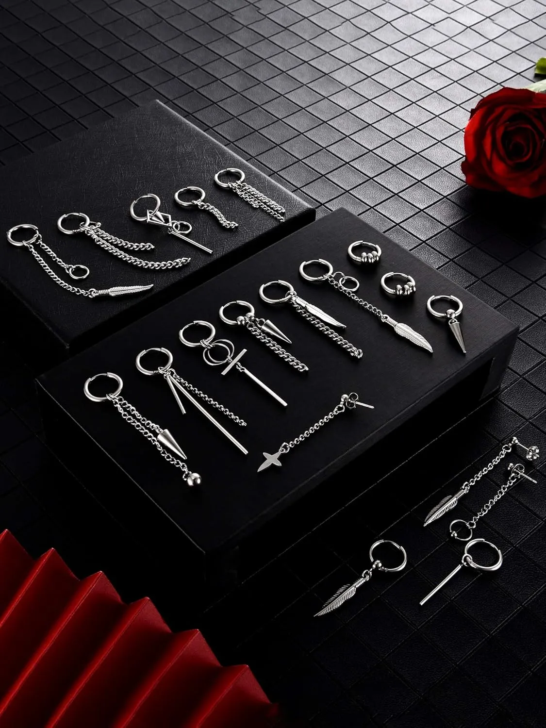 20 Pieces Men Dangle Earrings Stainless Steel Huggie Hinged Hoop for Women